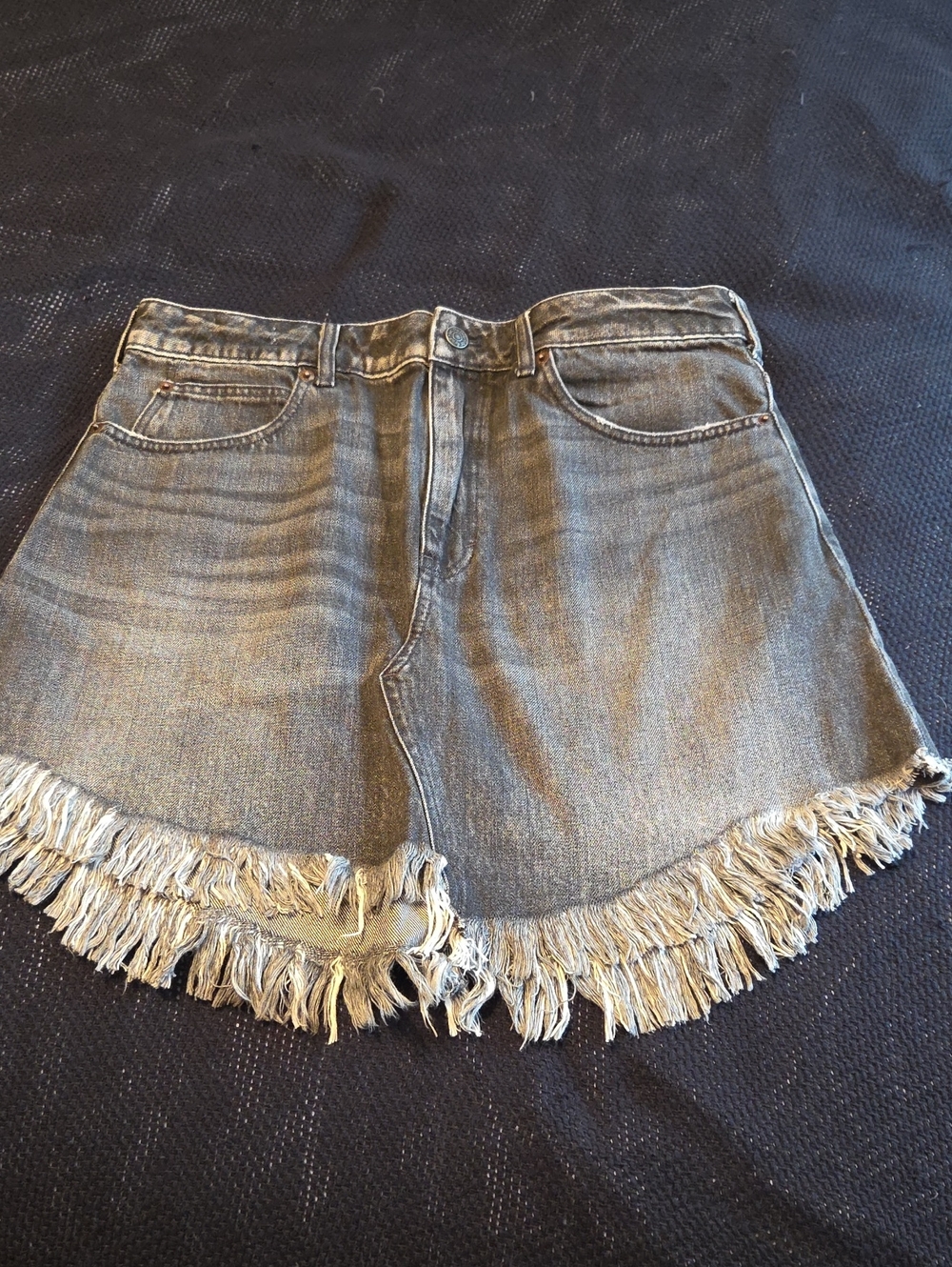 We The Free Light Wash Black Denim Frayed Mini Skirt, Size 31